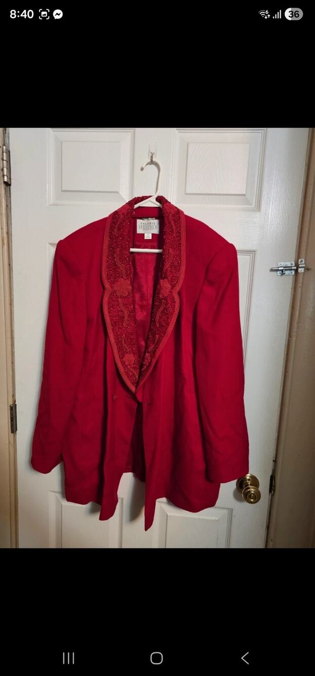 Vintage Valerie Steven's II red beaded blazer jacket size 20w
